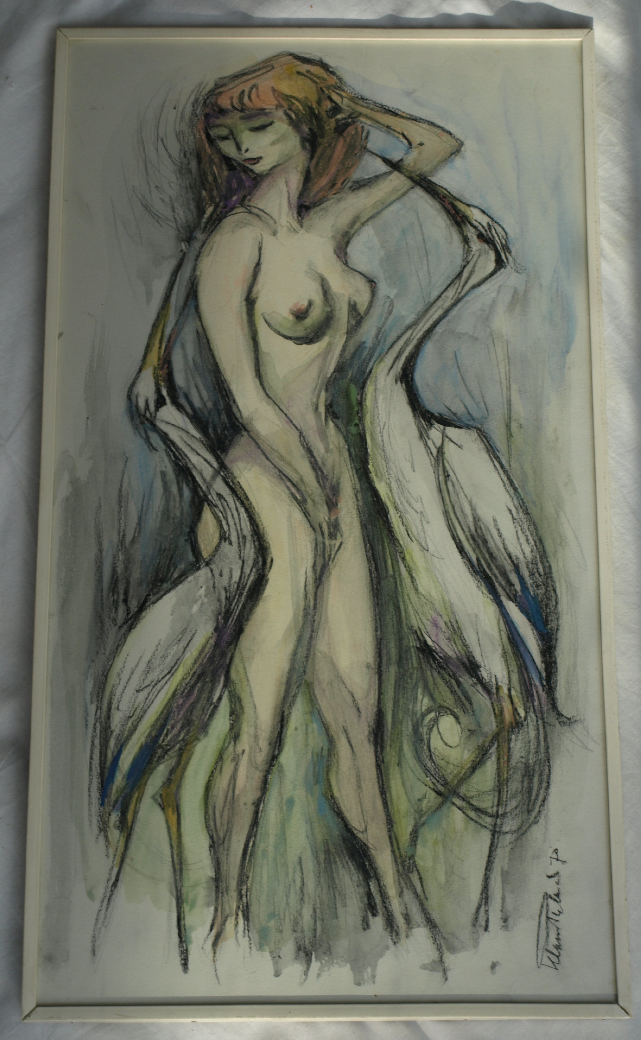 Klaas Pijlman - 2 Reigers met vrouw – pastel & aquarel – gesigneerd & ingelijst – 1970 kopen? Bied vanaf 35!