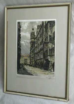 Buy Hans Figura - Ingelijste ets op zijde , Stadsgezicht? Bid from 50!