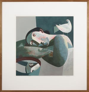 Peter Harskamp - Zeefdruk, Vrouw met duif en waterkom - Ingelijst kopen? Bied vanaf 100!