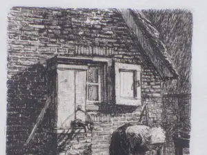 Simon de Heer - Boerin met melkbus op erf - Ets kopen? Bied vanaf 40!