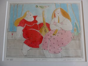 Ada Breedveld - Handgekleurde ets, Titel. "Kleine pauze". kopen? Bied vanaf 50!