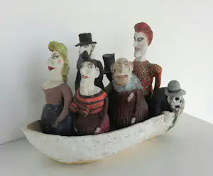 Werner Lehmann - Keramiek, Carnaval / Figuren in bootje + boekje! kopen? Bied vanaf 300!