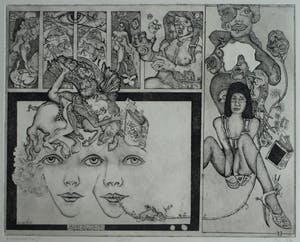 Ab Steenvoorden - Ets met blinddruk , Gemini – Surrealistische voorstelling, 1973 – 24 x 29½ cm kopen? Bied vanaf 1!