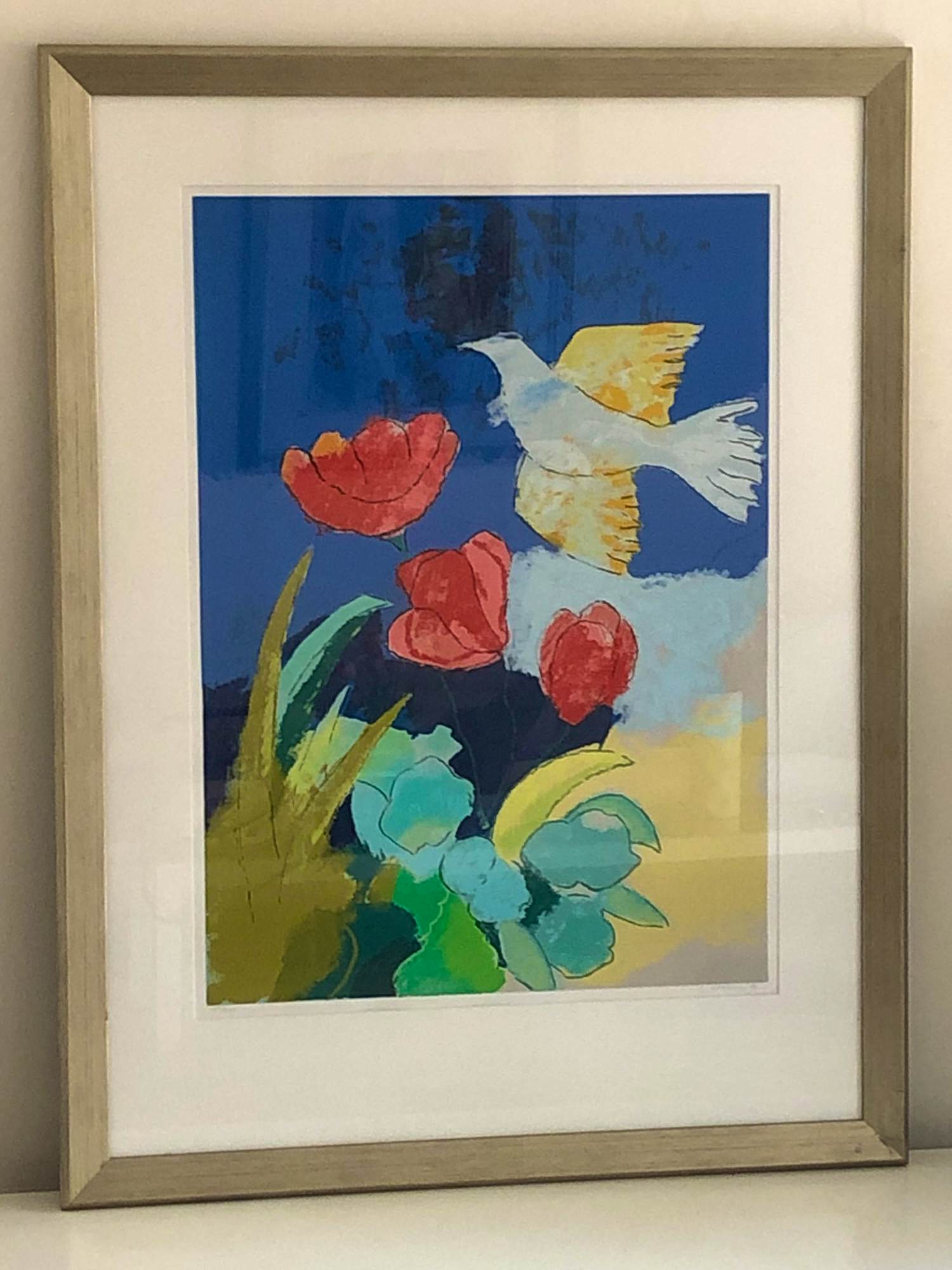 Henk van Vessem - Compositie met bloemen en duif (groot) kopen? Bied vanaf 100!