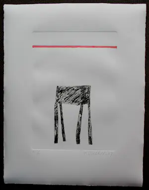 Klaas Gubbels - grote ets/aquatint, met de hand bewerkt met aquarel: "Mijn model" - 1987 kopen? Bied vanaf 395!
