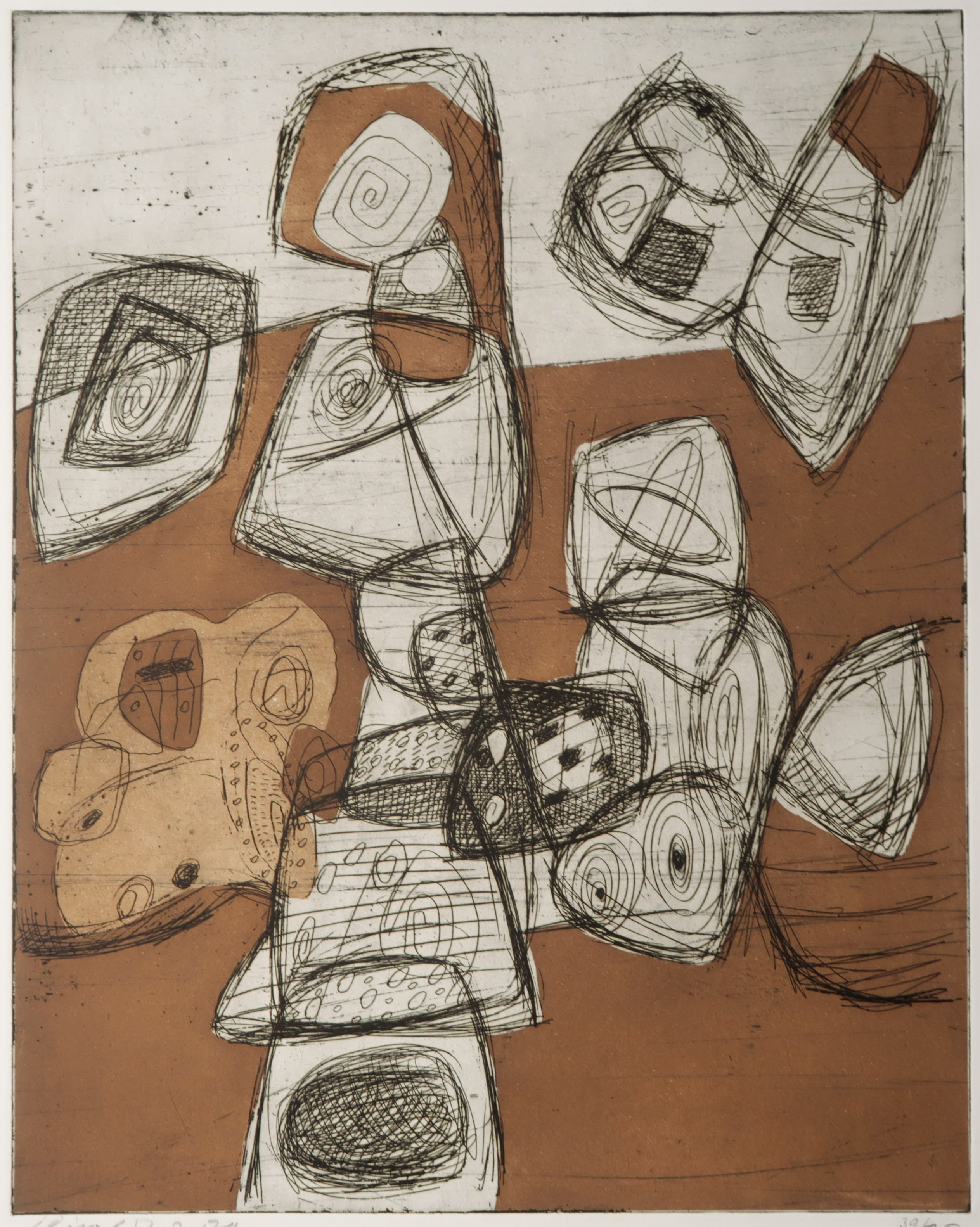 Gerard Schaperkotter - Ets en aquatint, Z.T. Abstracte compositie verkocht voor € 40!