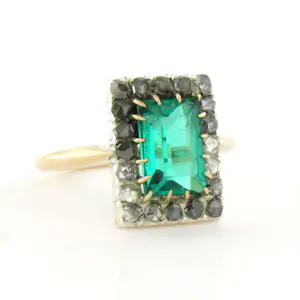 14k goud/zilver ring met groen-mint kleurige synthetische steen en roos diamant kopen? Bied vanaf 210!