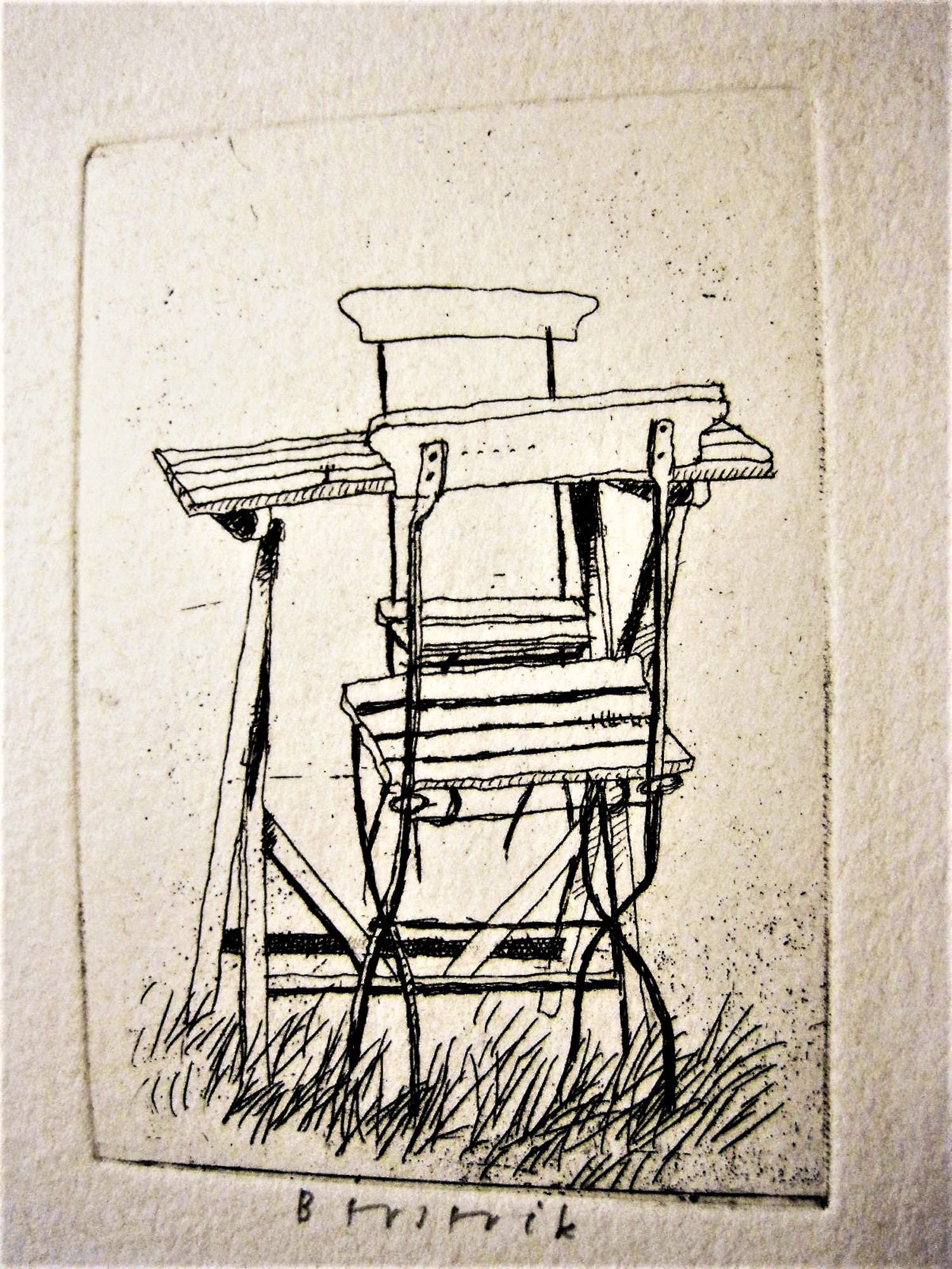 Herman Berserik - Bijzondere droge naald Ets "Tuinsetje" - potloodgesigneerd kopen? Bied vanaf 48!