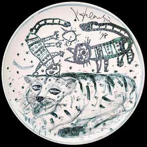 Kees Salentijn - Tigras – unicum - keramieken bord vervaardigd bij K.A.B. verkocht voor € 175!