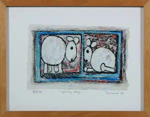AcheterHans Innemee - Zeefdruk op geschept papier, Opponing Sheep - Ingelijst? Enchérissez de 60!
