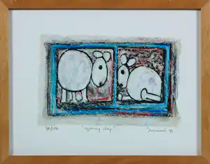 Hans Innemee - Zeefdruk op geschept papier, Opponing Sheep - Ingelijst kaufen? Bieten Sie von 60!