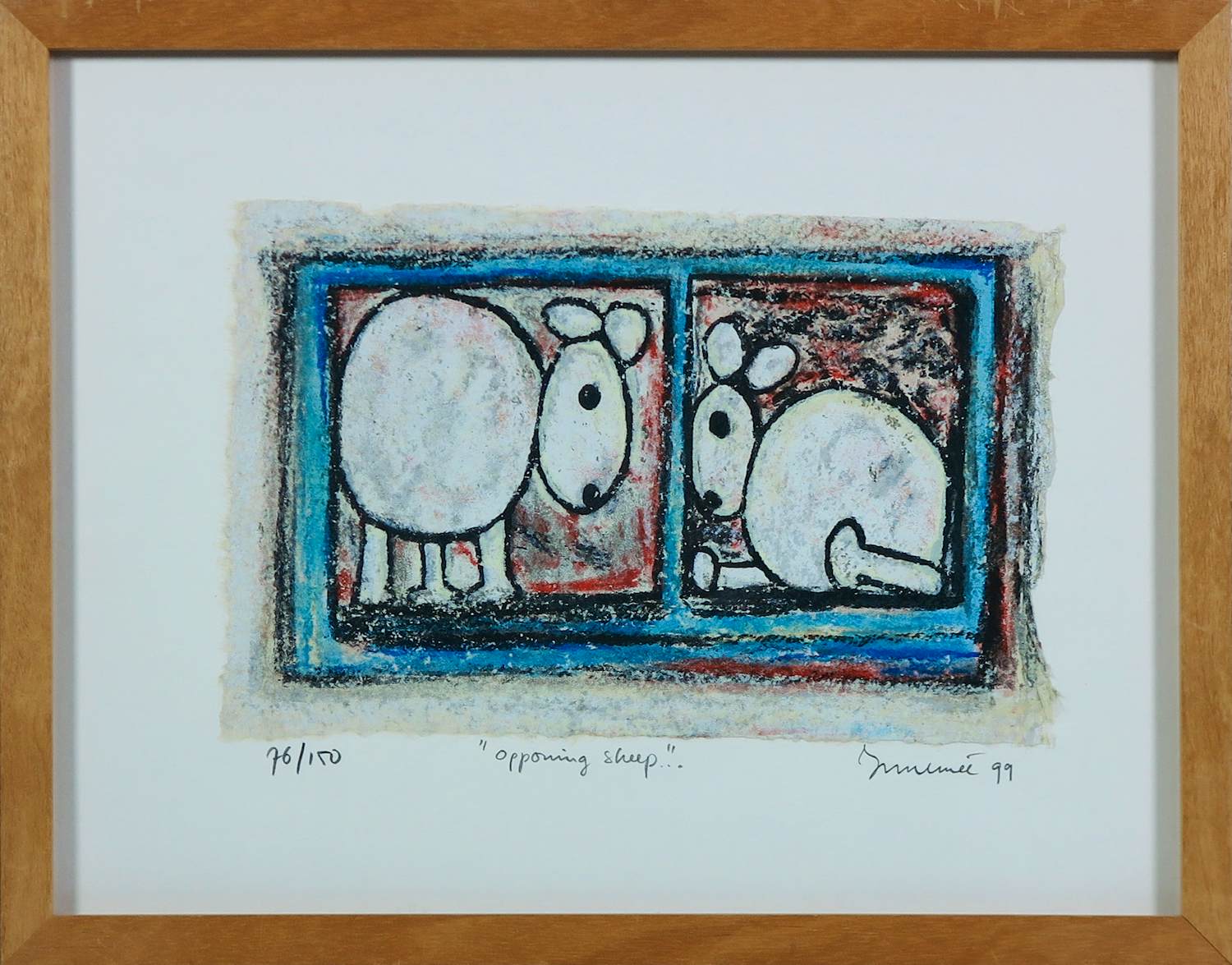 Hans Innemee - Zeefdruk op geschept papier, Opponing Sheep - Ingelijst kopen? Bied vanaf 150!