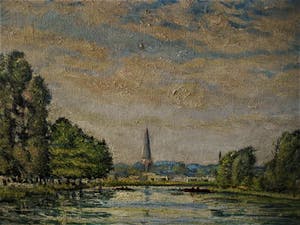 Niet of onleesbaar gesigneerd - gesigneerd Olieverf - Zomer a/d Vliet met Voorschoten op achtergrond kopen? Bied vanaf 1!