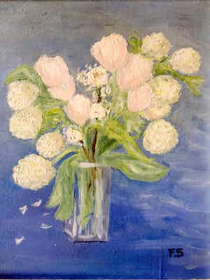Frank Smulders - Bloemen in Vaas - Olieverf op Paneel, Ingelijst verkocht voor € 35!