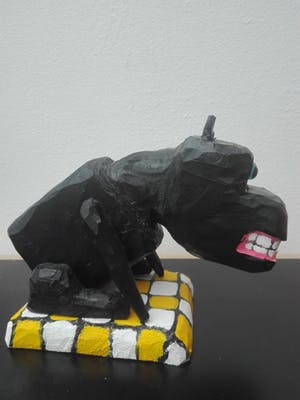 Peter Bastiaanssen - Zittend hondje op geblokt kleedje, zonder titel kopen? Bied vanaf 75!