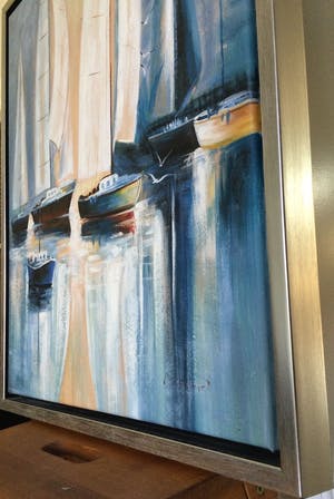 Berend Pasman - Zeilboten in haven | olieverfschilderij (in baklijst) kopen? Bied vanaf 125!