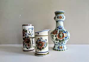 Porceleyne Fles - 3-delig kavel polychroom Delfts aardewerk - gemerkt verkocht voor € 1!