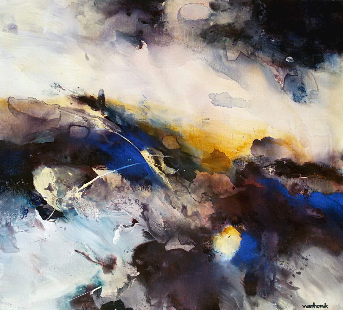 Hans Vanhorck - North Atlantic Storm III, gemengde techniek op doek (groot) verkocht voor € 1000!