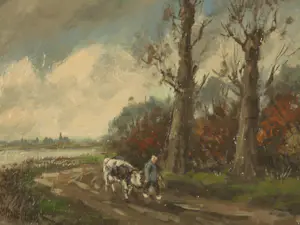 Hendrik Cornelis Kranenburg - Olieverf - Boer met koe op landweg kopen? Bied vanaf 70!
