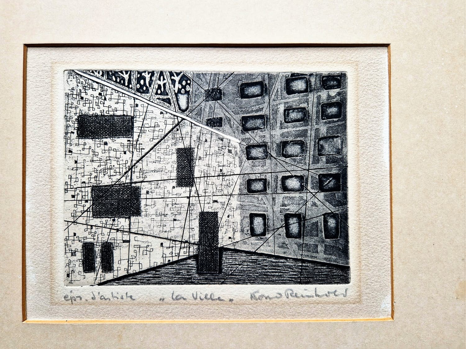 Nono Reinhold - Originele - 1960 - epreuve d'Artiste Ets "la ville" potloodgesigneerd verkocht voor € 42!
