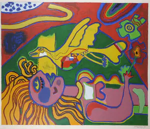 Corneille - Zeefdruk, Vrouw met vogel - Ingelijst (Groot) kopen? Bied vanaf 350!