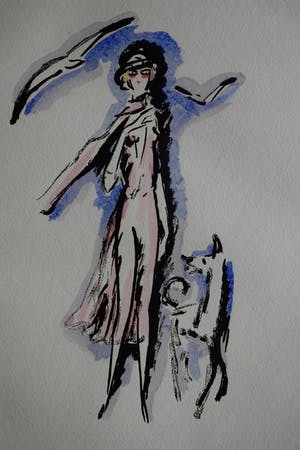 Kees van Dongen - Pochoir - Vrouw met hond - 1925 kopen? Bied vanaf 300!