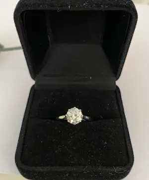 14 kt witgouden art deco solitair 1.14 crt verlovsring kopen? Bied vanaf 2000!