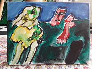 Jan Sierhuis - Landschap met 2 figuren acryl paint verkocht voor € 195!