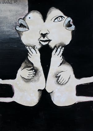 Ans Wortel - Gouache: we spreken van elkander weg, herken 't maar, 't is niet anders - 1967 kopen? Bied vanaf 199!