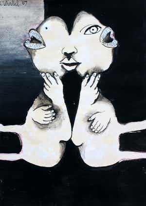 Ans Wortel - Gouache: we spreken van elkander weg, herken 't maar, 't is niet anders - 1967 verkocht voor € 199!