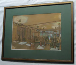 Dirk Harting - Ingelijste pasteltekening , Op kantoor – 1954 - Lijst, 50 x 64 cm kopen? Bied vanaf 100!
