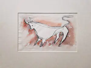 Henk Brokke - Expressionistische gemengde techniek (aquarel, inkt, wash) "Stier" gesigneerd kaufen? Bieten Sie von 43!