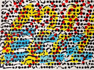 Jef Diederen - grote Lino in blauw geel en rood "Krekels 2A" - kleine oplage (45) - ptldgesign. kaufen? Bieten Sie von 100!