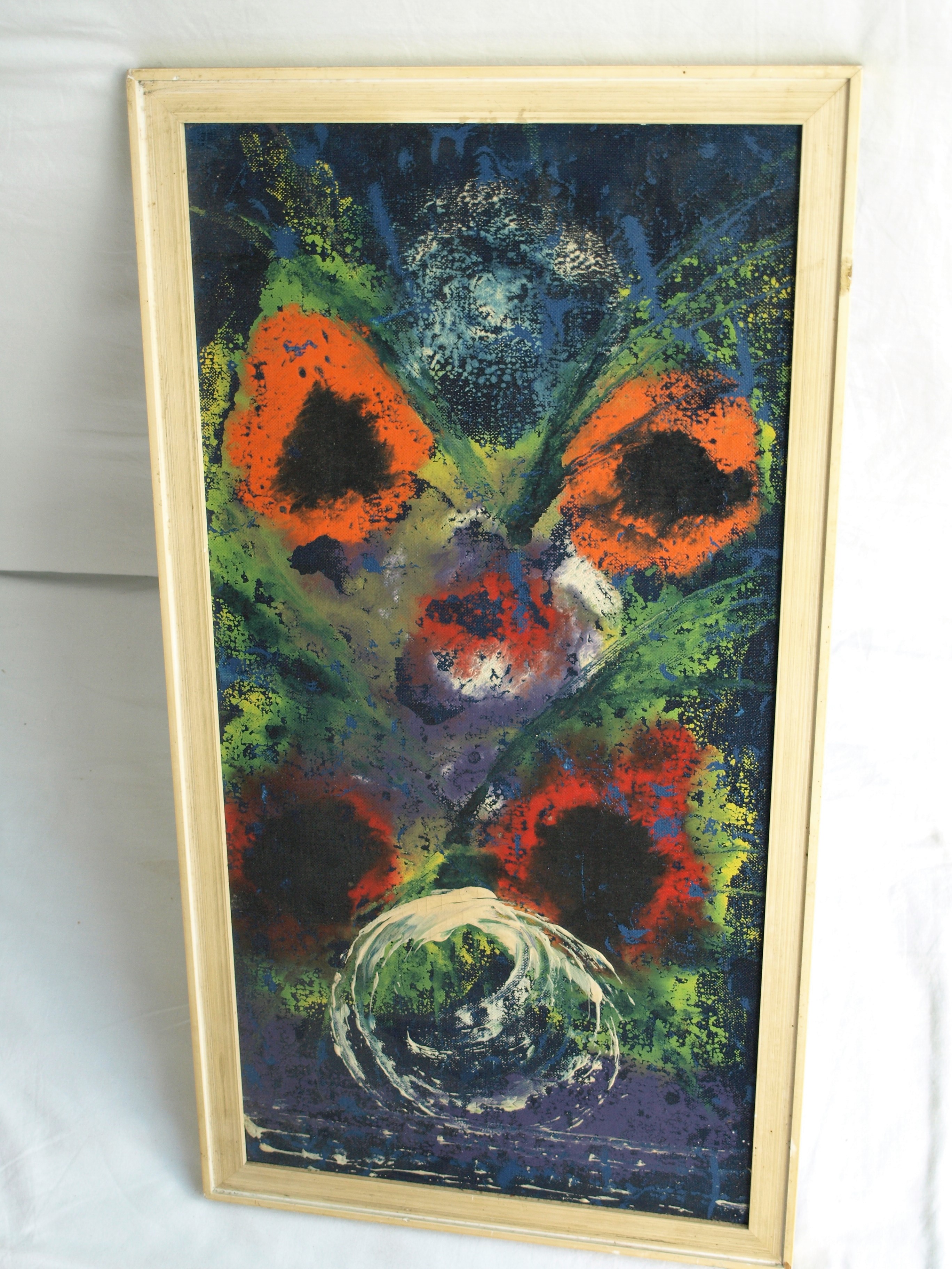 Niet of onleesbaar gesigneerd - Olieverf op board , Abstract bloemstilleven – ingelijst – ca 1965 kopen? Bied vanaf 1!