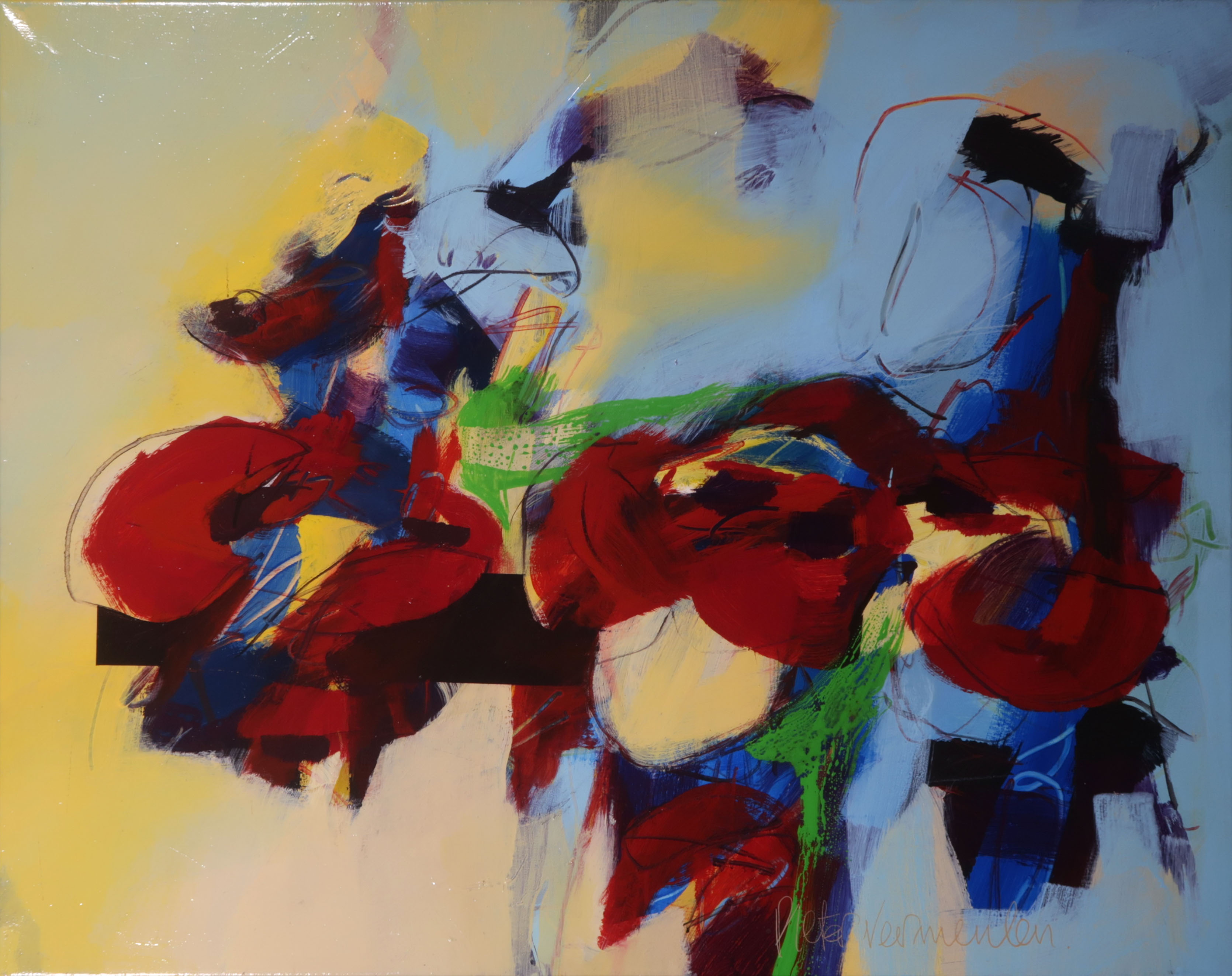 Pieter Vermeulen - Acryl op doek, Door de bomen schijnt het - Ingelijst kopen? Bied vanaf 250!