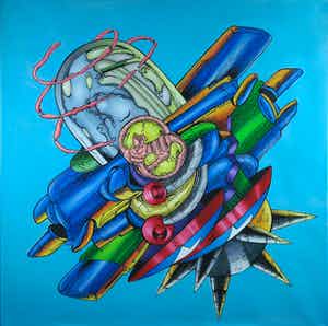 Jan Bollaert - Acryl op doek, The Big Giant Head (Zeer Groot) verkocht voor € 150!