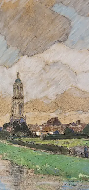 Buy Derk Wiggers - Pastel Gezicht op Rhenen met de Cuneratoren 1898? Bid from 150!