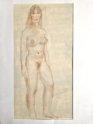 Jos van den Berg - Pastel en roodkrijt tekening "staand vrouwelijk naakt / verso zittend naakt" kopen? Bied vanaf 37!