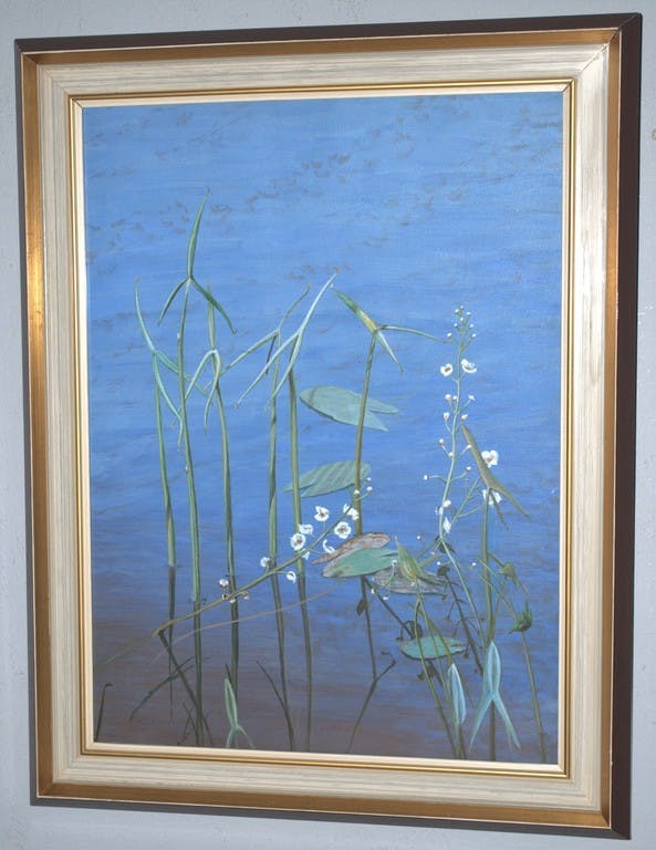 Niet of onleesbaar gesigneerd -  gesigneerde gouache - bloeiende waterplanten - GRATIS VERZENDING NL verkocht voor € 40!