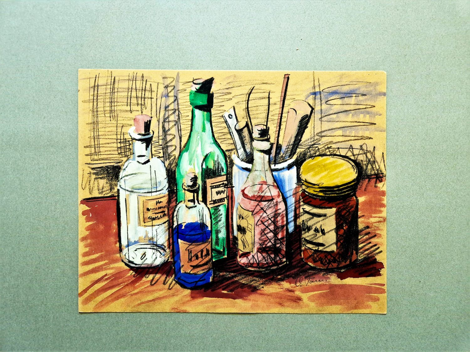Niet of onleesbaar gesigneerd - jaren 40 of 50 expressionistisch stilleven met flessen - gesigneerd kopen? Bied vanaf 1!