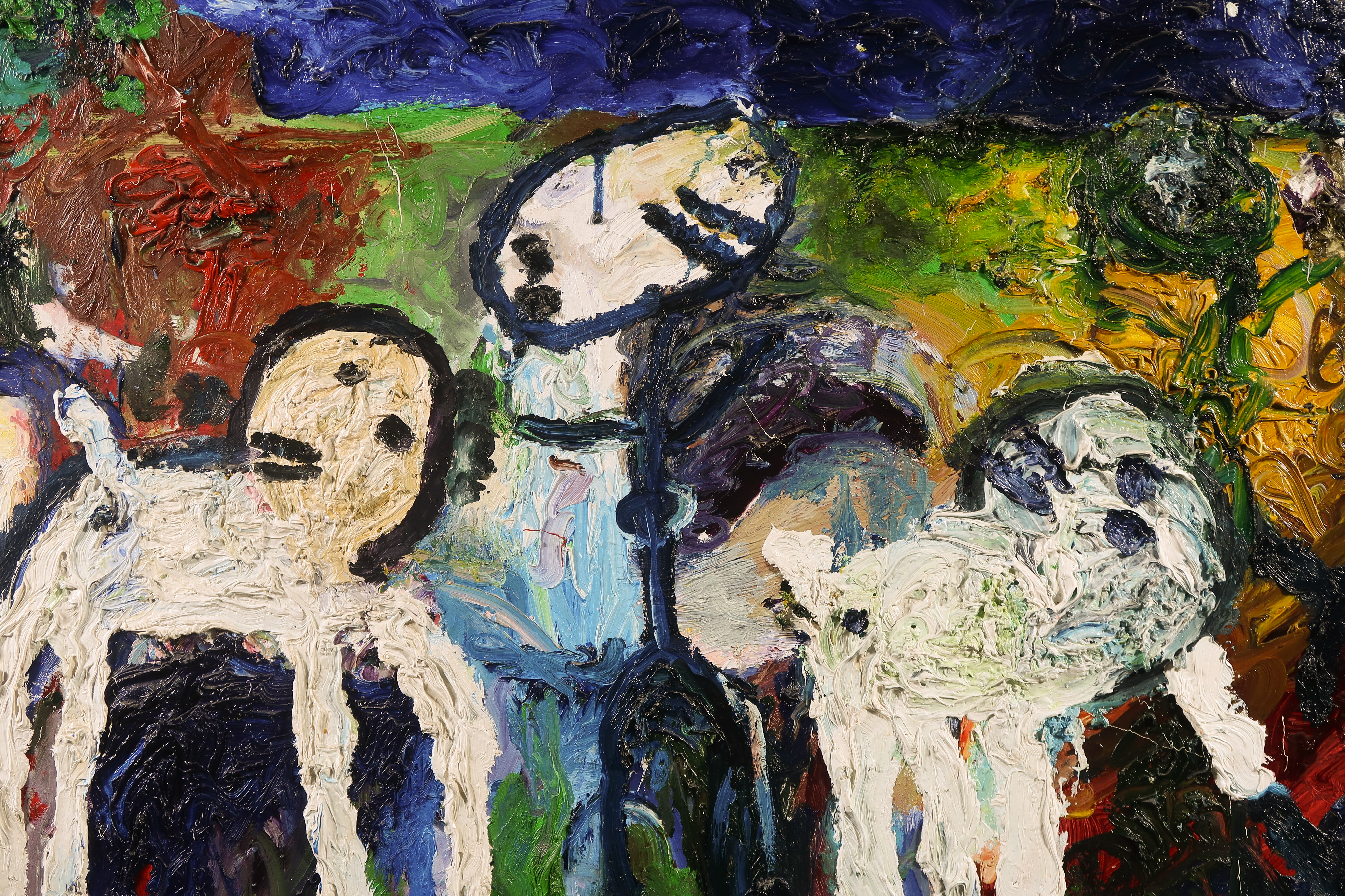 Albert Niemeyer - Acryl op doek, Witte dieren in het donker - Ingelijst (Zeer groot) kopen? Bied vanaf 1000!