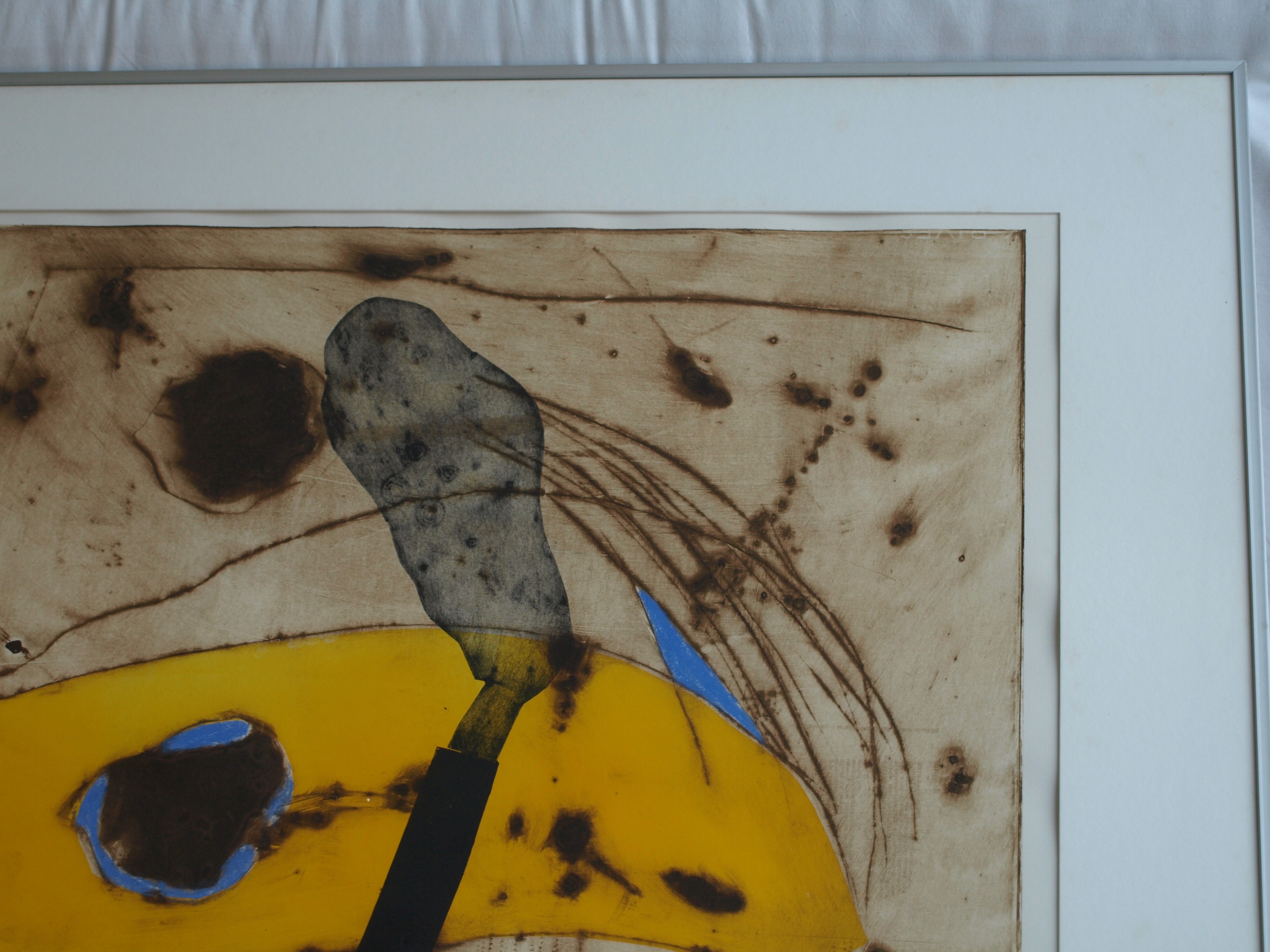 Anneke van der Mandele - Ets , Compositie met Geel - gesigneerd & ingelijst - 1995 kopen? Bied vanaf 45!