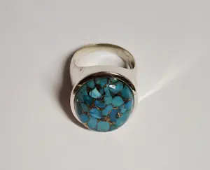 Nieuwe zilveren ring met ovale hoogglans koper turkoois kopen? Bied vanaf 125!