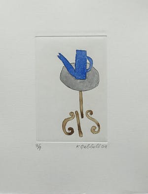 Klaas Gubbels - ets met aquarel ingekleurd - ‘Blauwe kan’ - 2004 kopen? Bied vanaf 245!