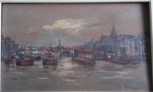 Ronald Terpstra - Havengezicht Amsterdams IJ met St Nicolaaskerk kopen? Bied vanaf 30!
