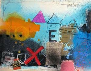 Theo Koster - Handbewerkte zeefdruk en collage op hout, E kopen? Bied vanaf 10!