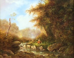 Cor Klijn - C4058-2 - Herderin in vallei met schaapjes kopen? Bied vanaf 150!