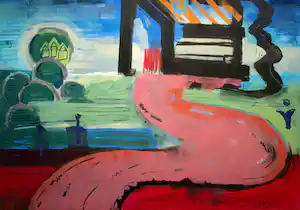 Xandra Donders - Gemengde techniek , Zonder titel, ‘Roze Weg’ - 70 x 100 cm. vendu pour 50€ !