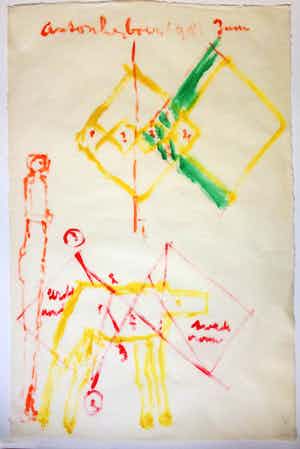 Anton Heyboer - Acrylverf op papier. Titel,"Eerste vrouw, Tweede vrouw". verkocht voor € 130!