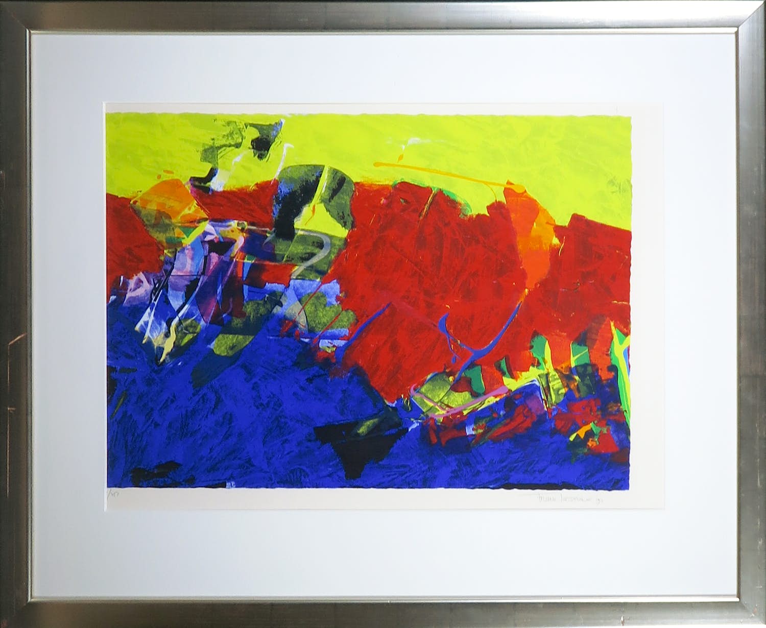 Frank Lejeune - Zeefdruk, Abstracte compositie - Ingelijst verkocht voor € 50!
